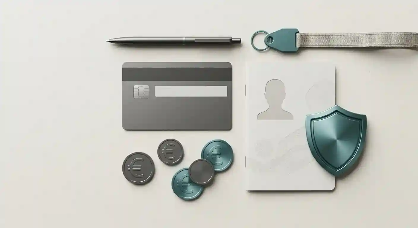 Abstracte betaal- en identiteitscontrole visual met euro, kaart en verificatiesymbool