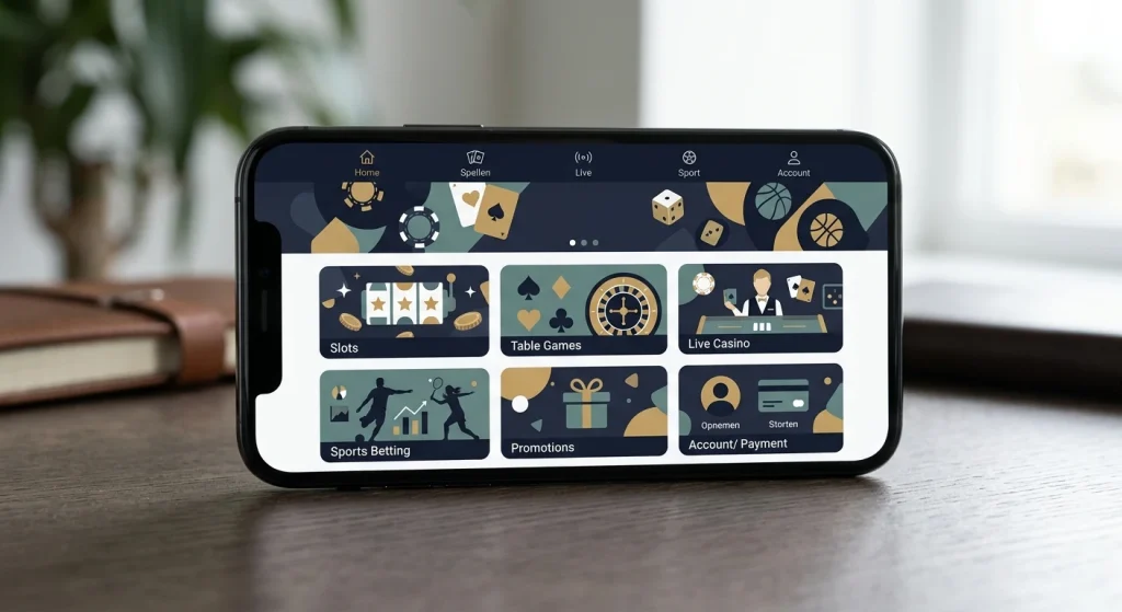 Generieke illustratie van een mobiele casinowebsite op een smartphone
